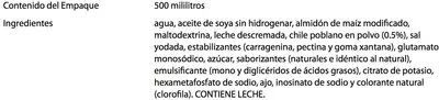 Lista de ingredientes del producto CREMA CHILE POBLANO KNORR 500 ml