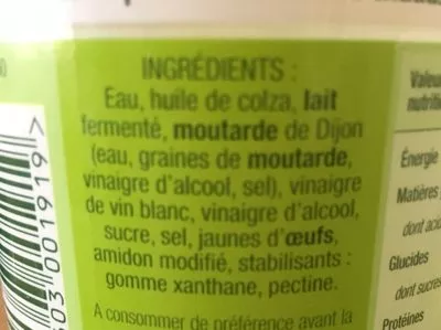 Lista de ingredientes del producto Sauce crudités  nature  