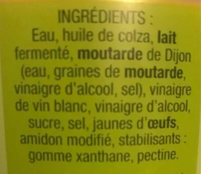 Liste des ingrédients du produit Sauce crudite nature  