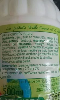 Lista de ingredientes del producto Sauce crudité nature  