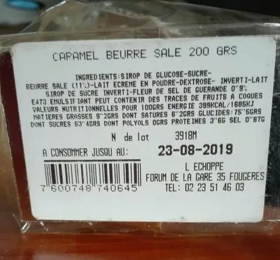 List of product ingredients Caramels au beurre salé  