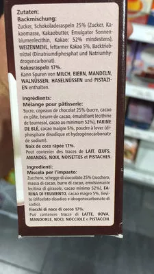 Lista de ingredientes del producto Moelleux au Chocolat Dr.Oetker 385 g