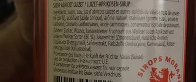 Liste des ingrédients du produit Sirop Abricot Luizet Du Valais Morand 1000 ml