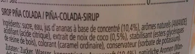 Lista de ingredientes del producto Sirop Pina Colada Morand 1 litre