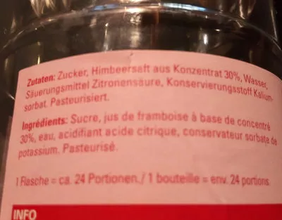 List of product ingredients sirop de framboise volg 1L