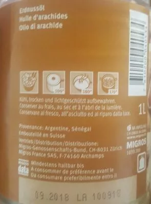 Lista de ingredientes del producto Huile d'arachides M-Classic, Migros 1000 ml