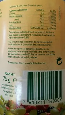 Liste des ingrédients du produit Stevia Sweet Hermesetas 75 g