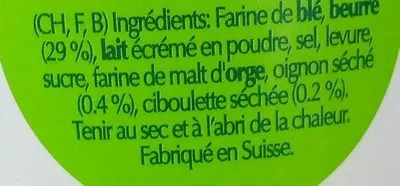 Lista de ingredientes del producto Twisties Oignon Ciboulette Kambly 72 g