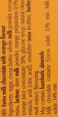 Lista de ingredientes del producto Lindt extra fin Orange chocolat au lait Lindt 125 g