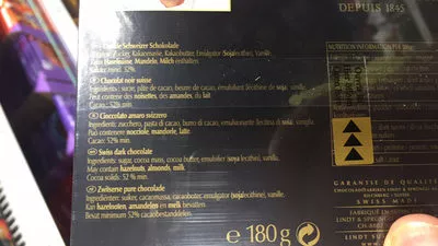 Liste des ingrédients du produit Exta-fin Lindt, Lindt & Sprüngli 180 g