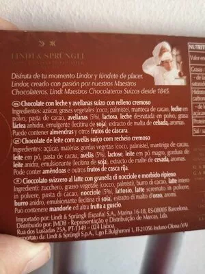 Lista de ingredientes del producto Lindt Lindor cremoso avellana Lindt 