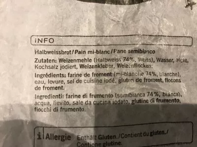 List of product ingredients Pain mi-blanc Coop 500g