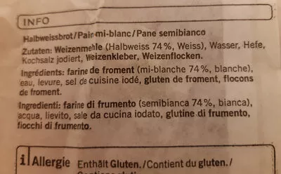 List of product ingredients Pain mi-blanc Coop 250 g