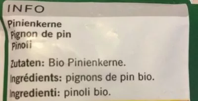 Lista de ingredientes del producto Coop Bio Pinienkerne Coop naturaplan 100 g