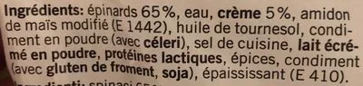 List of product ingredients Epinards a la creme suisses Coop 
