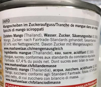 List of product ingredients Tranches de mangues COOP 245 g