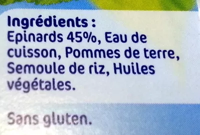 Liste des ingrédients du produit NESTLE NATURNES Petits Pots Bébé Epinards -2x130g -Dès 4/6 mois Nestlé,  Naturnes 260 g