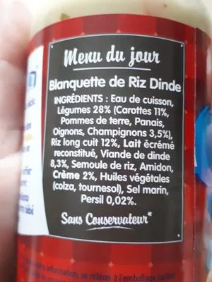 Lista de ingredientes del producto P'tite Recette Blanquette De Dinde Nestlé 