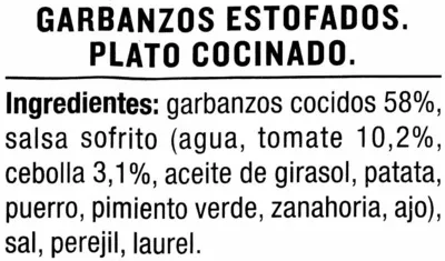 Lista de ingredientes del producto Garbanzos con su sofrito Litoral 440 g