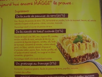 List of product ingredients Hachis Parmentier - 1 kg - Maggi Nestlé, Maggi 1 kg