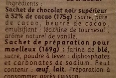 List of product ingredients Moelleux au chocolat Nestlé Dessert, Nestlé 344 g