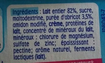 Lista de ingredientes del producto Ptit brassé abricot Nestlé Bébé, Nestlé 400 g e (4 * 100g)