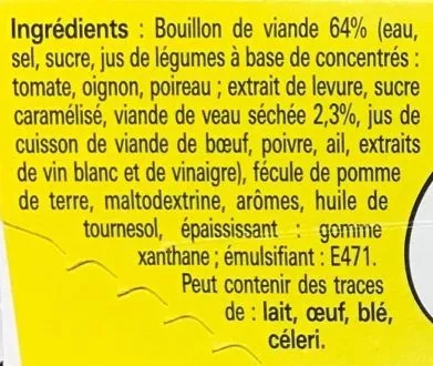 List of product ingredients Fond de veau dégraissé Maggi 68 g