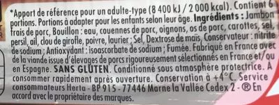 Lista de ingredientes del producto Le Bon Paris Fumé (6+2 gratuites) Herta, Le Bon Paris 280 g