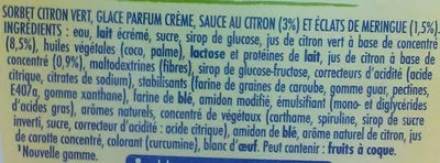 List of product ingredients Sorbet Citron Meringué La Laitière, Nestlé 430 g