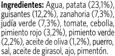 List of product ingredients Vegetal guiso de verduras y patata Litoral 415 g