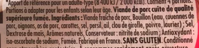 Lista de ingredientes del producto Le Bon Paris Tendre & Epais fumé Herta, Le Bon Paris 140 g