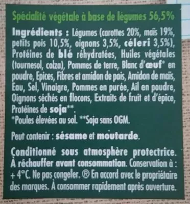 List of product ingredients Le Bon Végétal - Galette aux Légumes Herta 170 g e