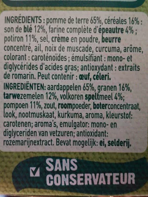 Lista de ingredientes del producto Mousline Céréales Potiron & Pommes de Terre Maggi, Nestlé, Mousline 2x100 g