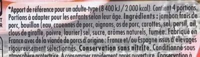 List of product ingredients Le Bon Paris Fumé Sans Nitrite Herta, Le Bon Paris 140 g