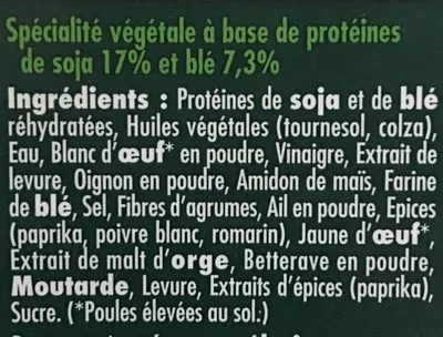 Liste des ingrédients du produit Boulettes soja et blé Herta 
