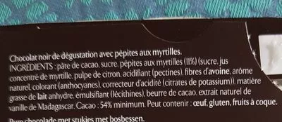 List of product ingredients Chocolat noir myrtille Nestle, Les Recettes de l'Atelier 105 g