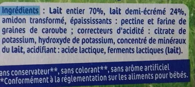 Lista de ingredientes del producto Nestlé p'tit onctueux Nestlé 6 pots de 60g