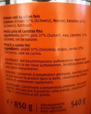 Lista de ingredientes del producto Petit pois et carottes Mclassic 850 g