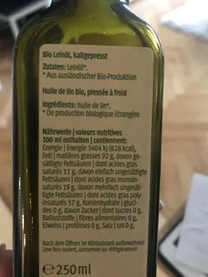 List of product ingredients Huile de lin Migros Bio 250 ml