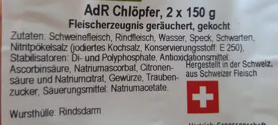 Liste des ingrédients du produit AsR Chlöpfer Migros, Culinarium 2 x 150 g