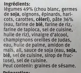 Lista de ingredientes del producto Rouleaux de Printemps aux Légumes M-Budget, Migros 300 g e