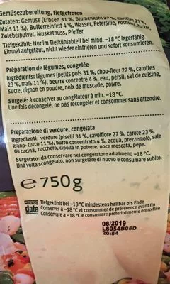 List of product ingredients Légumes au beurre Migros 