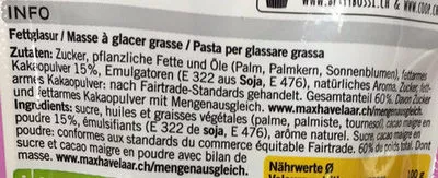 Lista de ingredientes del producto Glasage pour gâteau foncé Betty Bossi 125 g