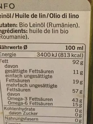 Liste des ingrédients du produit Huile de lin Naturaplan 250ml