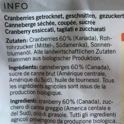 List of product ingredients Coop Naturaplan Cranberries Bio Coop Naturaplan,  Coop,  Naturaplan 