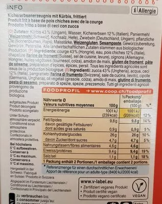 Liste des ingrédients du produit Bio pumpkin falafel  