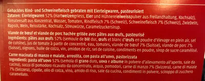List of product ingredients Viande hachée avec cornettes Migros 