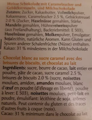 Lista de ingredientes del producto Chocolat Duett lait et blond japonais Frey, Migros 100g