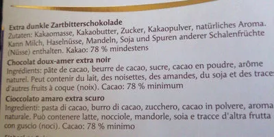 Lista de ingredientes del producto Suprême Noir Authentique Migros, Frey 100 g