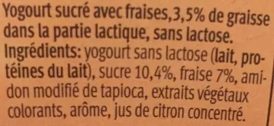 Lista de ingredientes del producto Yaourt sans Lactose Fraise Aha! Migros 150 g